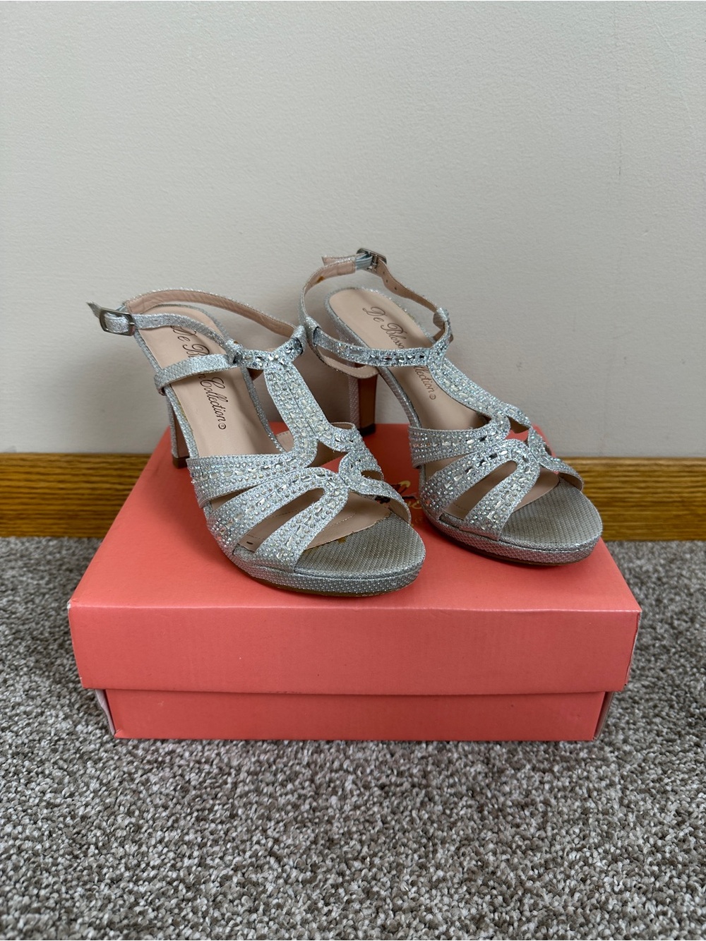 De Blossom Collection Sparkling Shimmer Jeweled T-Strap High Heels